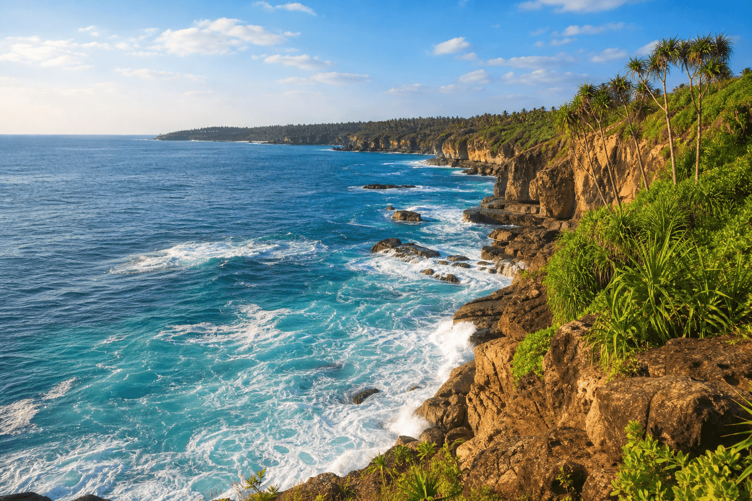 Rocky southern coastline with turquoise waves in Sri Lanka